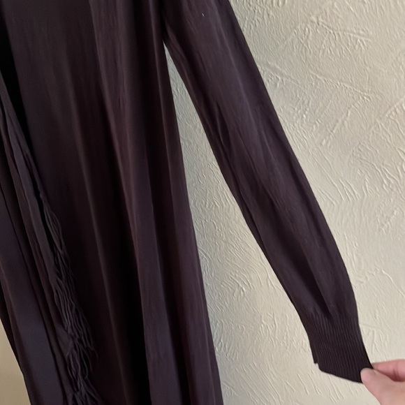 Neiman Marcus Brown extra long duster fringe long sleeves size medium - Picture 4 of 14